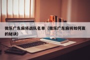 微乐广东麻将战队名单（微乐广东麻将如何赢的秘诀）